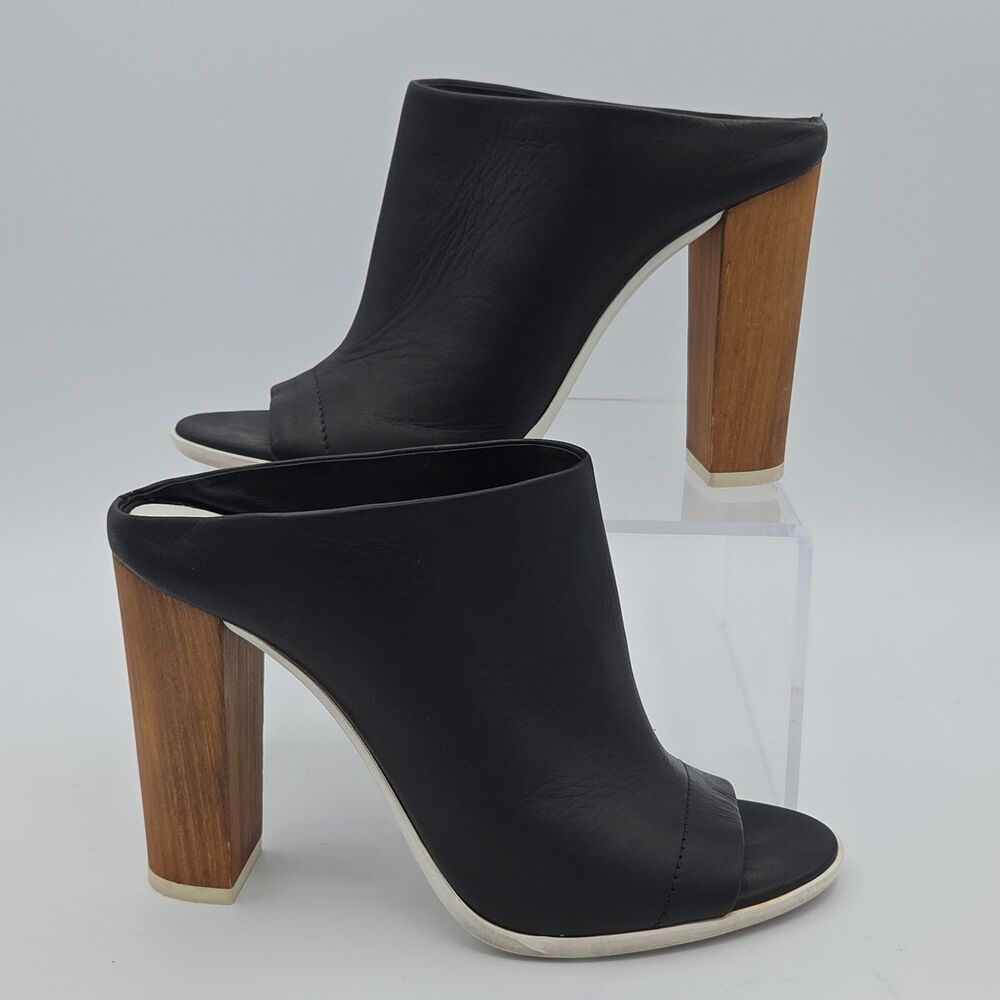 Vince Allison Black Leather Mule Booties Chunky Wood Block Heel Womens Size 8